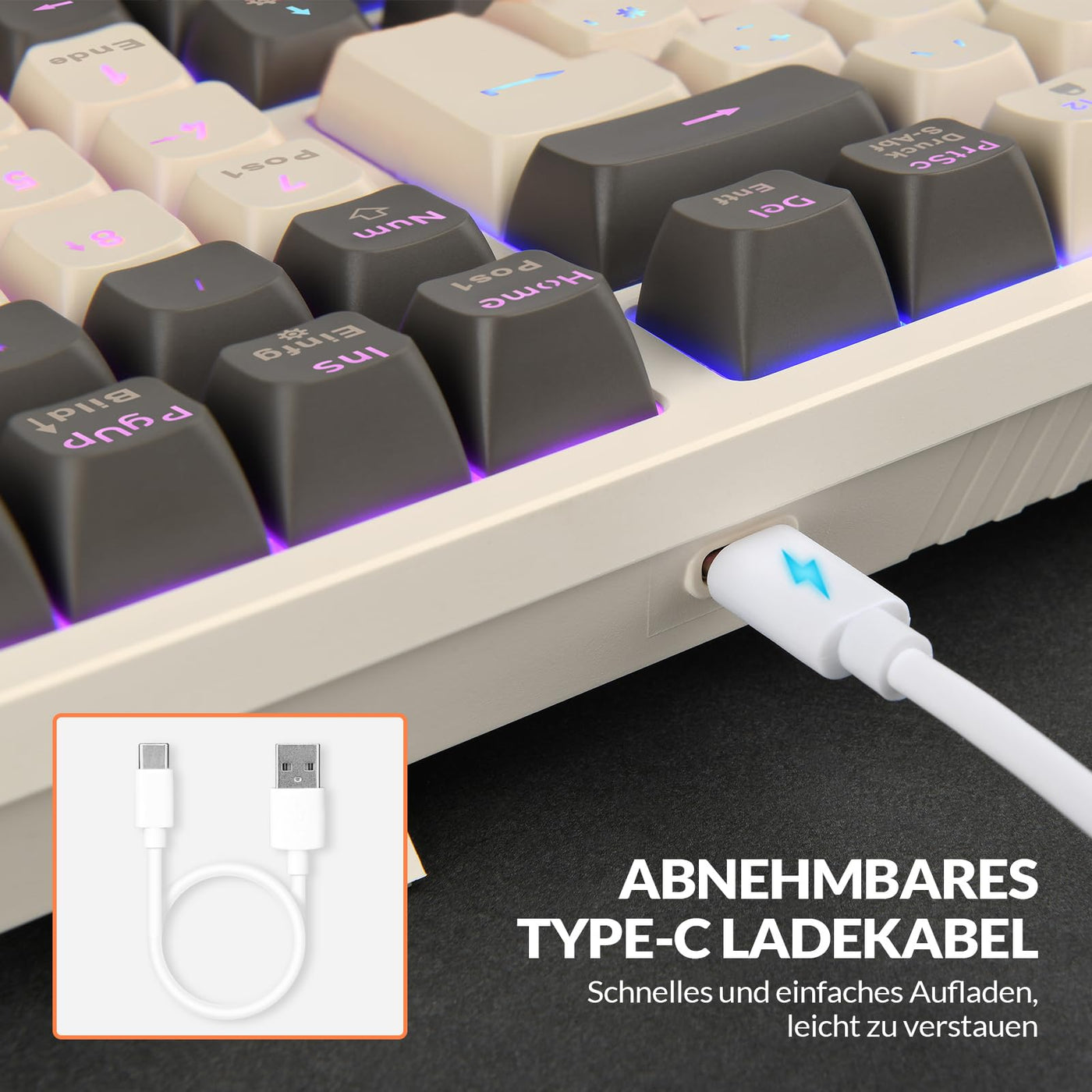 Rii Mechanische Tastatur Gaming Keyboard, Gaming Tastatur Kabel mit QWERTZ, Tastatur Mechanisch mit Blaue Schalter (Laut), Keyboard Gaming Tastatur 75 Prozent (Kabel Verbindung)