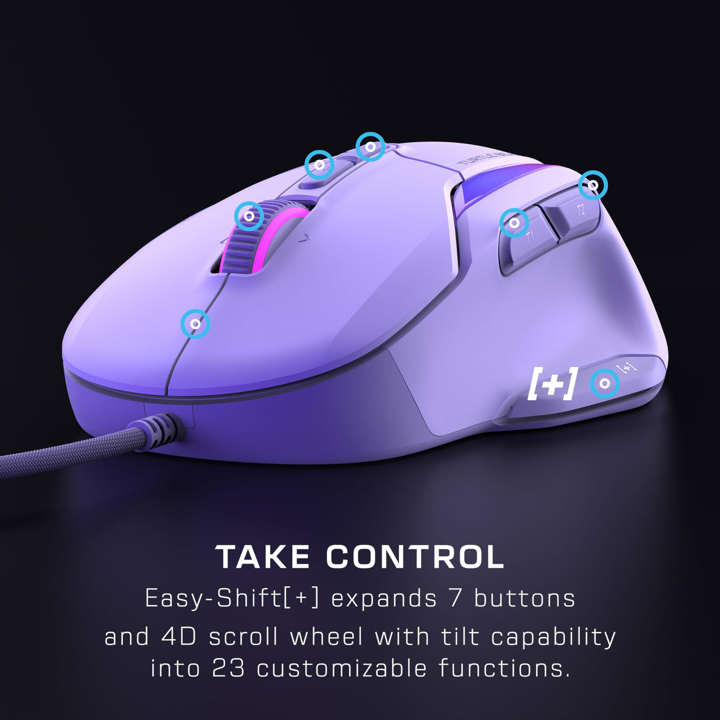 Turtle Beach Kone II – Ergonomische RGB-Gaming-Maus, 26K DPI Optischer Sensor, optische Schalter mit 100 Mio. klick-Lebensdauer, 23 programmierbare Funktionen, 4D-Scroll-Rad, Weiß