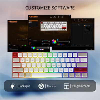 Newmen GM610 Gaming Tastatur Kabellos,60% Prozent Mechanische Bluetooth/2.4Ghz/Mit Kabel,61 Tasten RGB Beleuchtung Hot Swap Anti Ghosting TKL Mini QWERTY Keyboard für PC/Win/Mac,Rote Schalter