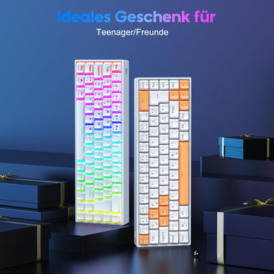 TECURS Gaming-Tastatur Mechanische Hot-Swap-Fähige, Gamer Tastatur RGB mit Kabel 65% QWERTZ Deutsch Layout, Mini Gaming Keyboard mit Rote Schalter für Windows
