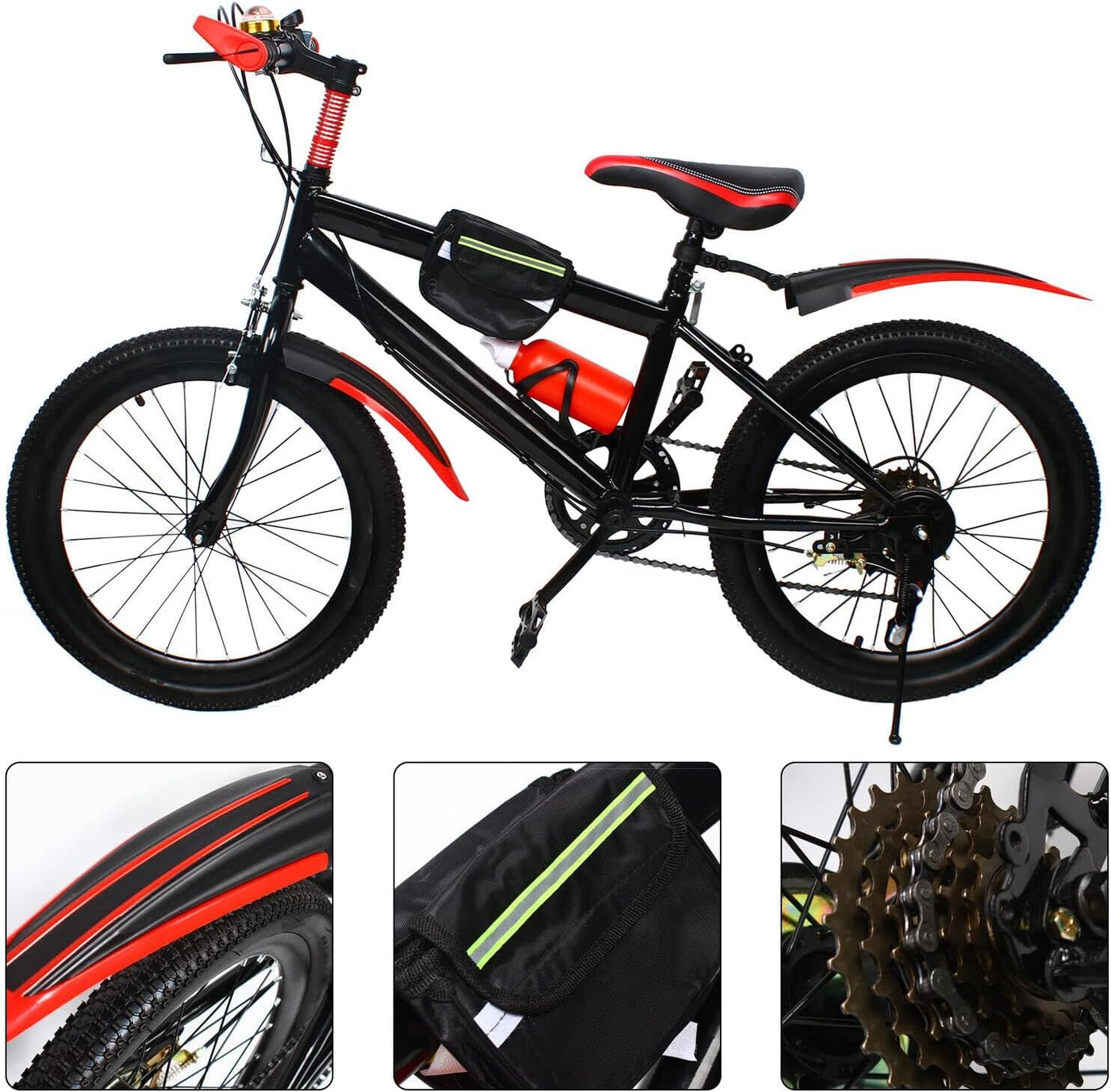 Kinderfahrrad 20 Zoll, 7-Gang-Fahrräder, Kinderfahrrad für Jungen und Mädchen, BMX-Räder, Mountainbikes, Fahrräder mit Doppelscheibenbremse (Rot)