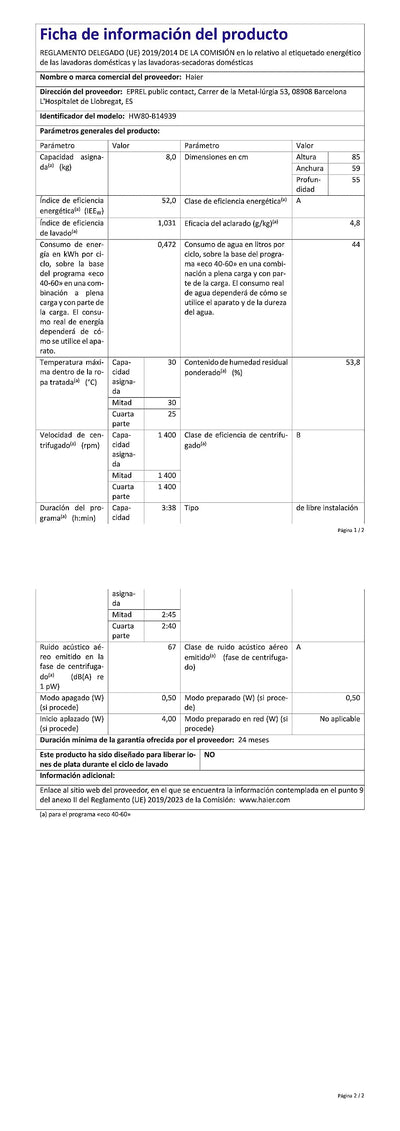 Haier I-PRO SERIE 3 HW80-B14939 Waschmaschine / 8 kg/A - beste Effizienz/Direct Motion Motor - absolut leise/Refresh-Dampfprogramm/ABT