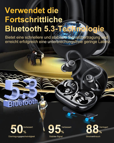 Jesebang Bluetooth Kopfhörer Sport, in Ear Kopfhörer Kabellos Bluetooth 5.3 mit HD Mic, Herausragender Sound, 40 Std Spielzeit, Comfort Fit, Dual LED-Anzeige, IP7 Wasserdicht Ohrhörer mit Ohrhaken