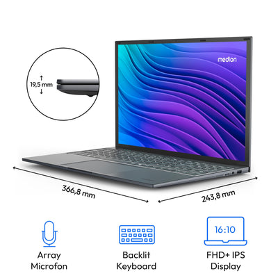 MEDION E16433 40,6 cm (16 Zoll) Full HD+ Laptop (Intel Core i5-13420H, 1 TB SSD, 16GB DDR5 RAM, 16:10 Display, Full HD Webcam, WLAN, Win 11 Home)