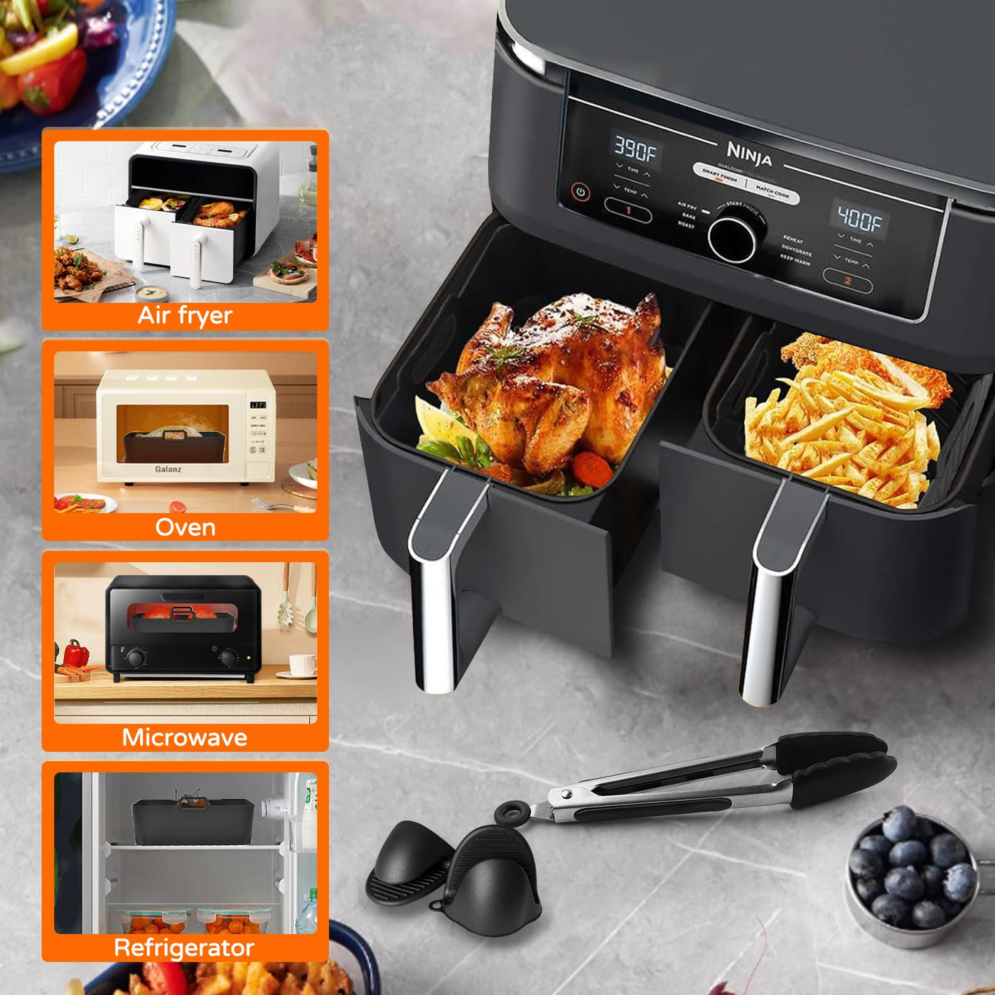 Ninja Heißluftfritteuse Zubehör - Airfryer Zubehör für Ninja Foodi Max Dual Zone AF400EU AF300EU 7.6L-9.5L Und anderen Dual Zone Air Fryer, BPA-frei, Ninja Airfryer Zubehör, Air Fryer Accessories