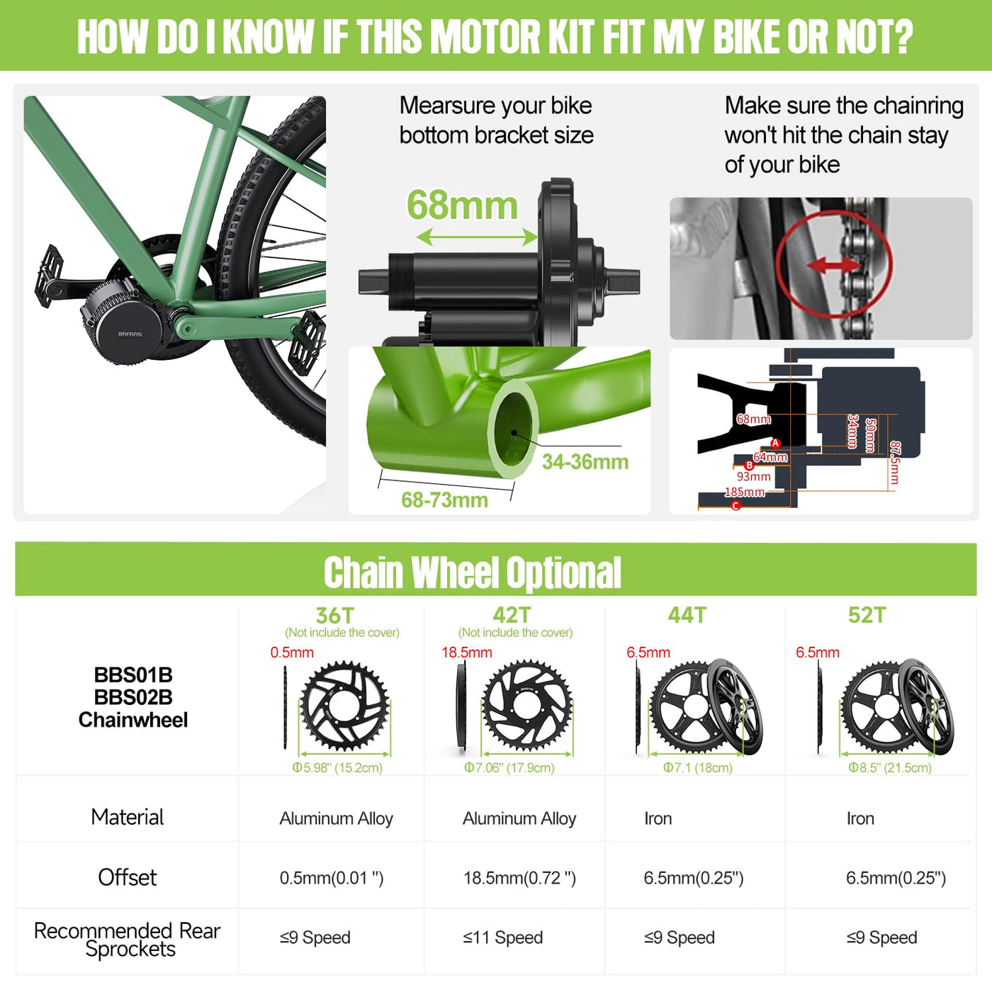BAFANG 36V 350W Mittelmotor - BBS01B Mittelmotor-Kit mit Akku (optional) und LCD-Display für 68-73 mm Tretlager, 8fun BBS01 G340 Elektrofahrrad-Umrüstkit, DIY-E-Bike-Kit