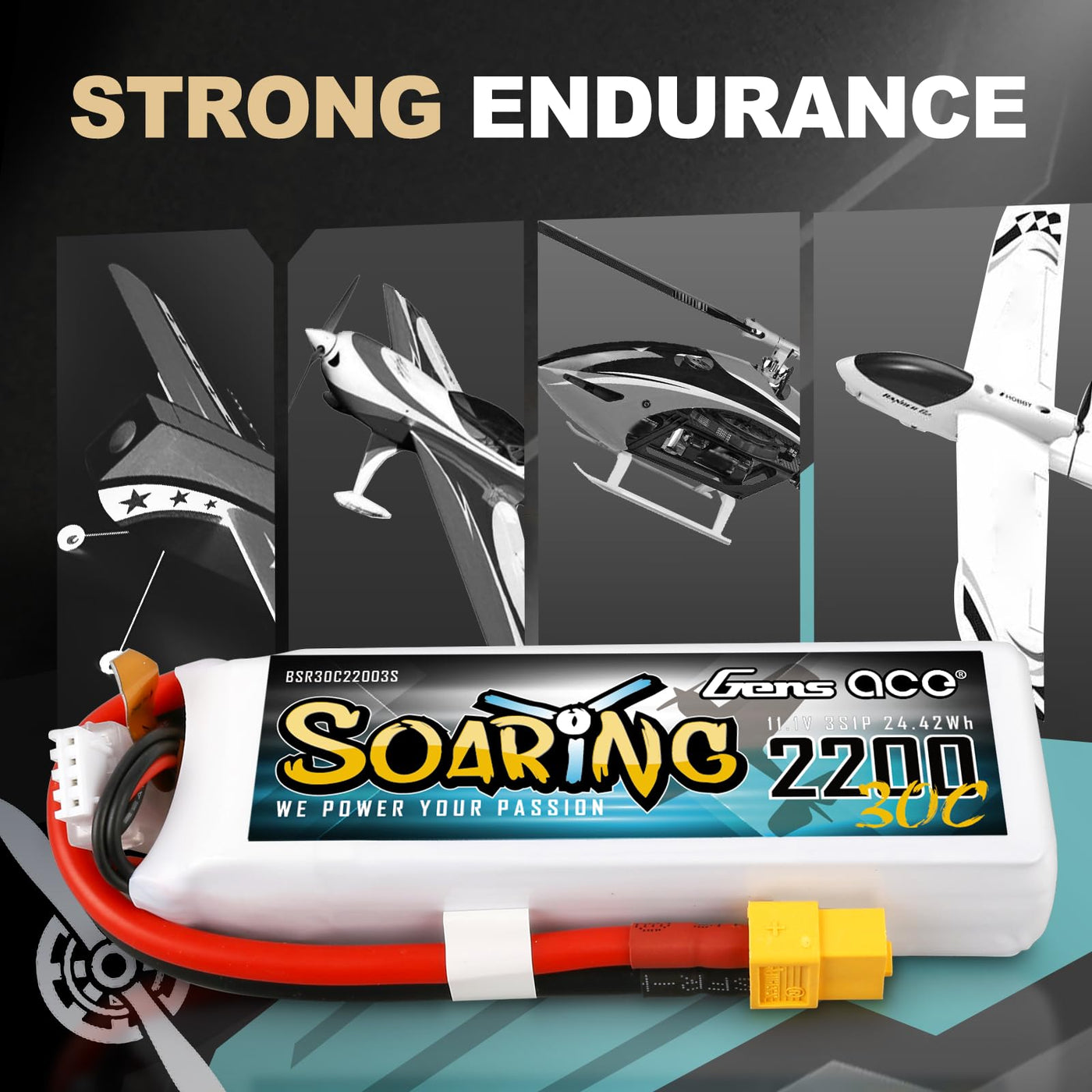 Gens ace 3S Lipo Akku 11,1V 2200mAh RC Batterie mit XT60 Stecker für RC Auto Truck Flugzeug Heilikopter Boot RC Hobby im Motorsegler