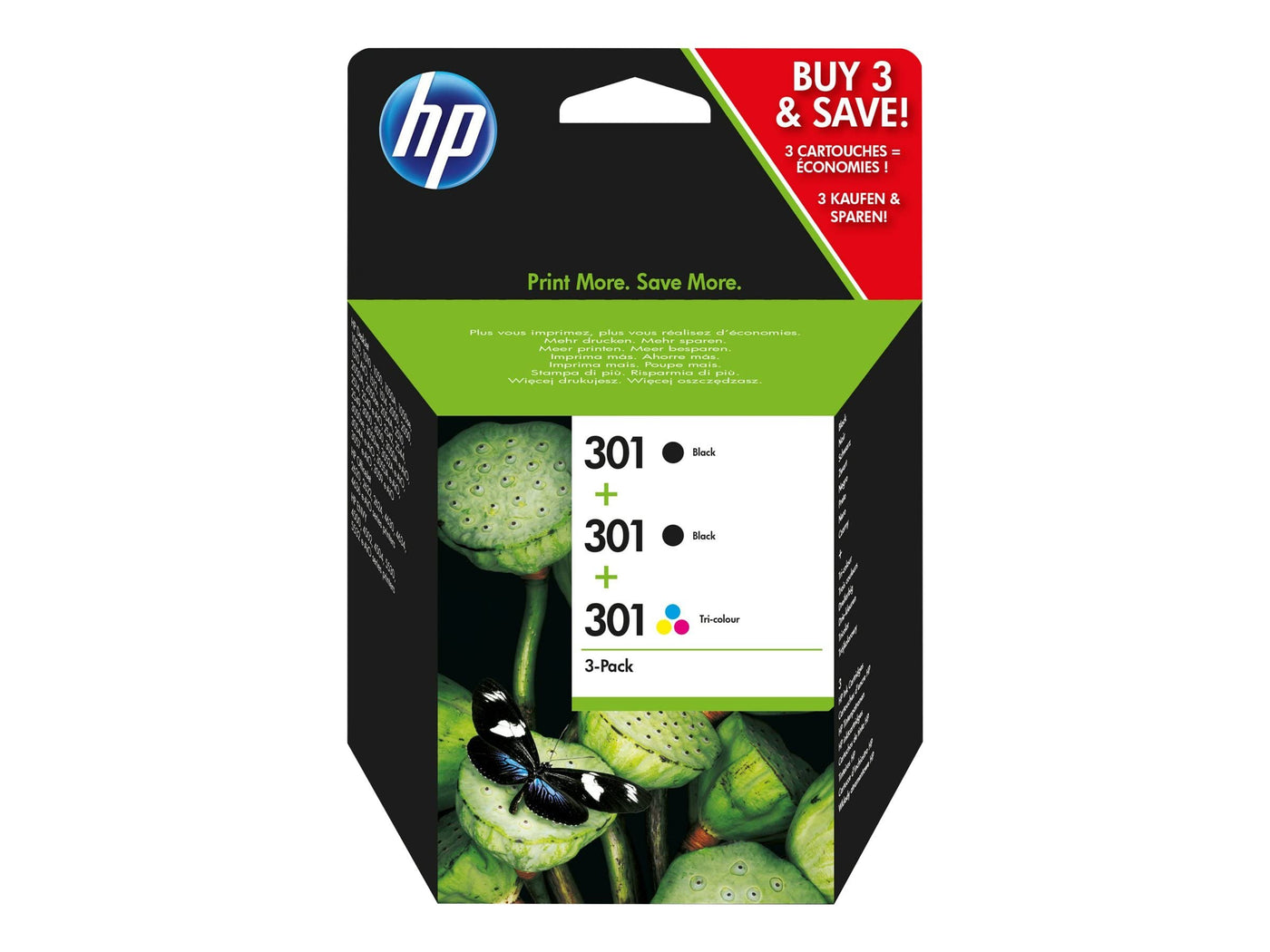 HP 301 (E5Y87EE) Multipack Original Druckerpatronen 2x Schwarz, 1xFarbe für HP DeskJet 10xx, 15xx, 20xx, 25xx, 30xx, HP ENVY 45xx, 55xx, HP OfficeJet 26xx, 46xx