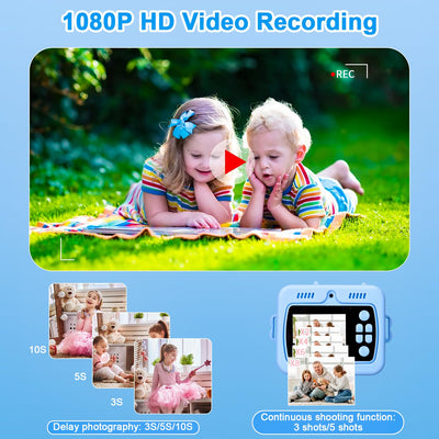Kinderkamera, Sofortbildkamera Kinderkamera 48MP, 2,4 Zoll 1080P HD Kinder Digitalkamera mit 32GB Karte & Druckpapier, 8X Zoom, Geschenke für Jungen und Mädchen 3-12 Jahre (Blau)