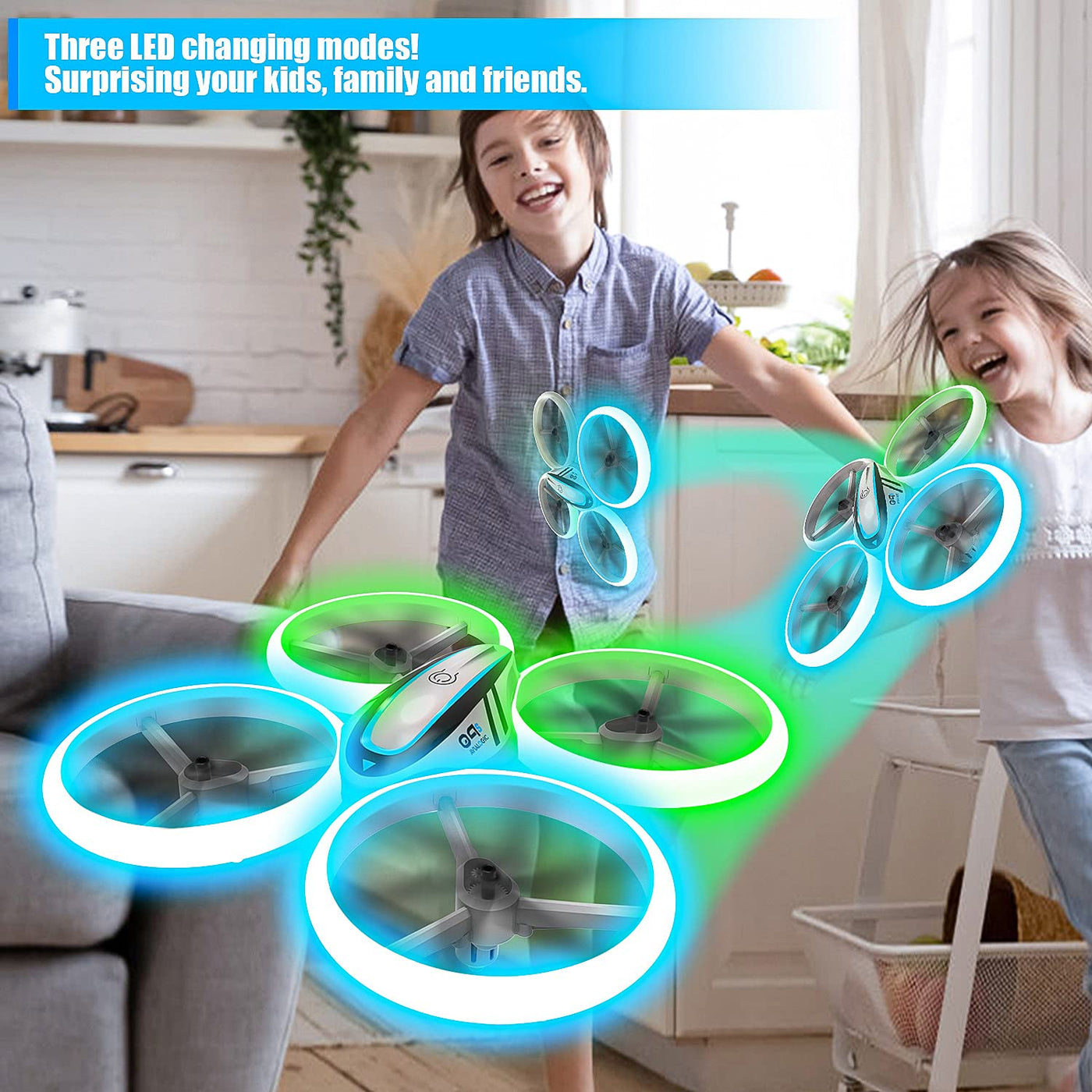AVIALOGIC Q9s Drone Drohne für Kinder mit Höhehalten und Kopflosem Modus,RC Quadcopter mit Blauen & Grünen Lichter und 2 Akkus,Spielzeug Drohne für Kinder und Anfänger