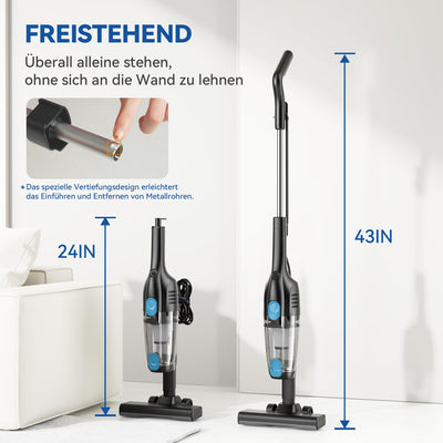 Staubsauger, Stielstaubsauger mit Kabel Handstaubsauger 20Kpa 600W, 3 in 1 Staubsauger Beutellos mit 5m Kabel, Staubsauger ohne Beutel Vacuum Cleaner Anti-Tangle für Tierhaare Teppich Harter Böden