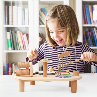 Mamimami Home Musikinstrumente für Kinder ab 1 Jahr ,Trommel Set ,Montessori Lernspielzeug Schlagzeug Mit Xylophon Baby Holz,7 In 1,Musical Spielzeug