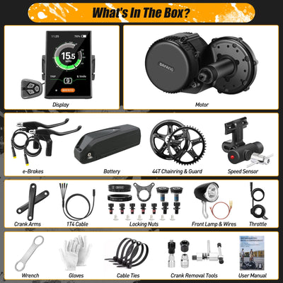 BAFANG Mittelmotor 36V 250W, 36V 500W, 48V 500W, 48V 750W, 48V 1000W BBS02B umbausatz (48V-750W-44T, C18 & 16Ah Battery)