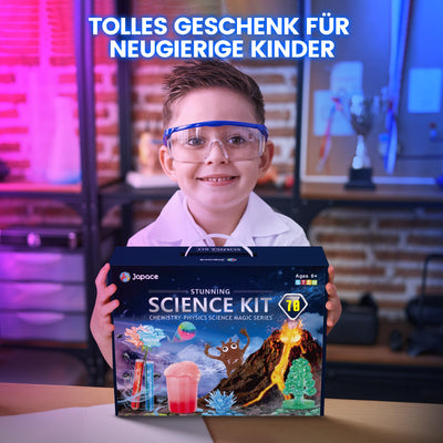 Japace 70 Experimente für Kinder, Wissenschaft Experimentierkasten Labor STEM Spielzeug 4-6-8-10-12 Jahre Geschenke für Jungen Mädchen, Chemie-Set, Kristalle Züchten, Vulkan, Gummiball