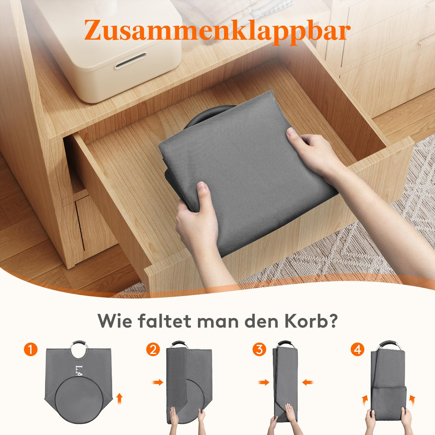 Lifewit 2 Set Faltbarer Wäschekorb 100L, Tragbarer Wäschesammler mit Aluminiumgriff Oxford Stoff Wäschesack Aufbewahrung für Kleidung/Badetuch/Bettbezug Schlafzimmer Badezimmer Waschraum, Grau