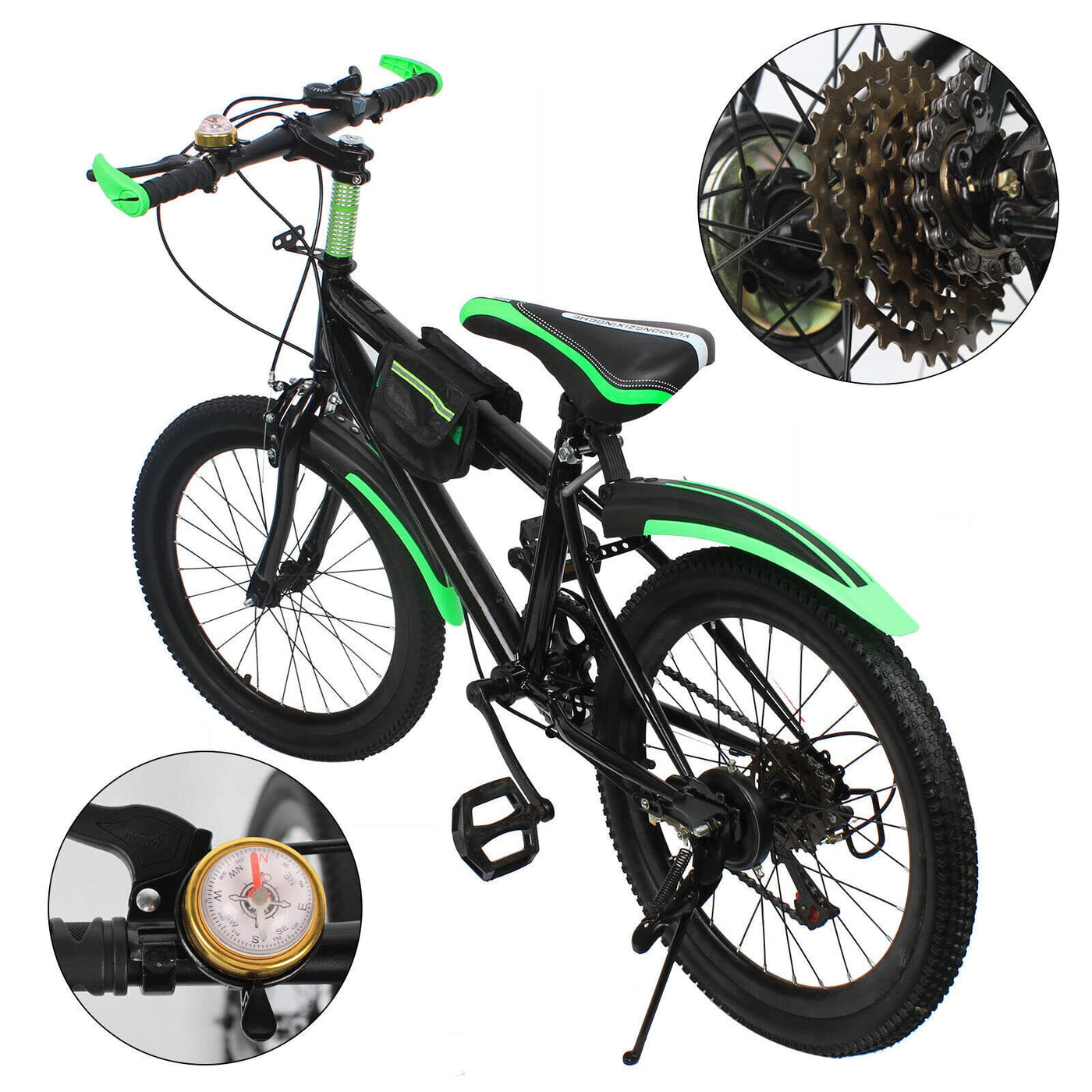 Kinder MTB Voll 20 Zoll Rennräder Für Kinder Fahrrad Cityräder 7 Gang Mountainbike Jungen Fahrrad(Grün)