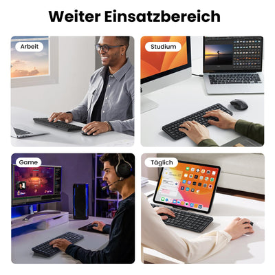UGREEN Bluetooth Tastatur Maus Set kabellos (Bluetooth 5.0+2.4G) mit Shortcut-Tasten, Funktastatur mit Maus 4000 DPI für Windows/macOS/Linux/Android-Deutsches Layout