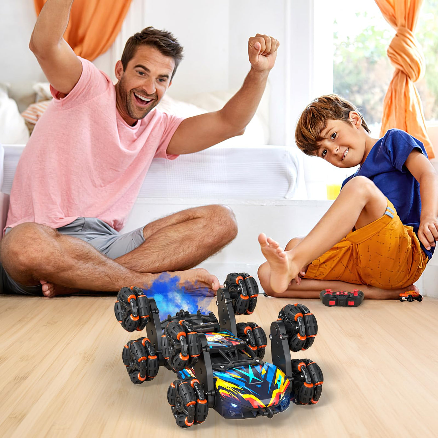 Ferngesteuertes Auto, Ferngesteuertes Auto ab 3 4 5 6 7 8 9 10 Jahre Kinder, 8WD Stunt und Handsteuerung, RC Drift Car mit LED Licht, Musik und Spray, RC Spielzeug Geschenk ab 3-12 Jahre Junge