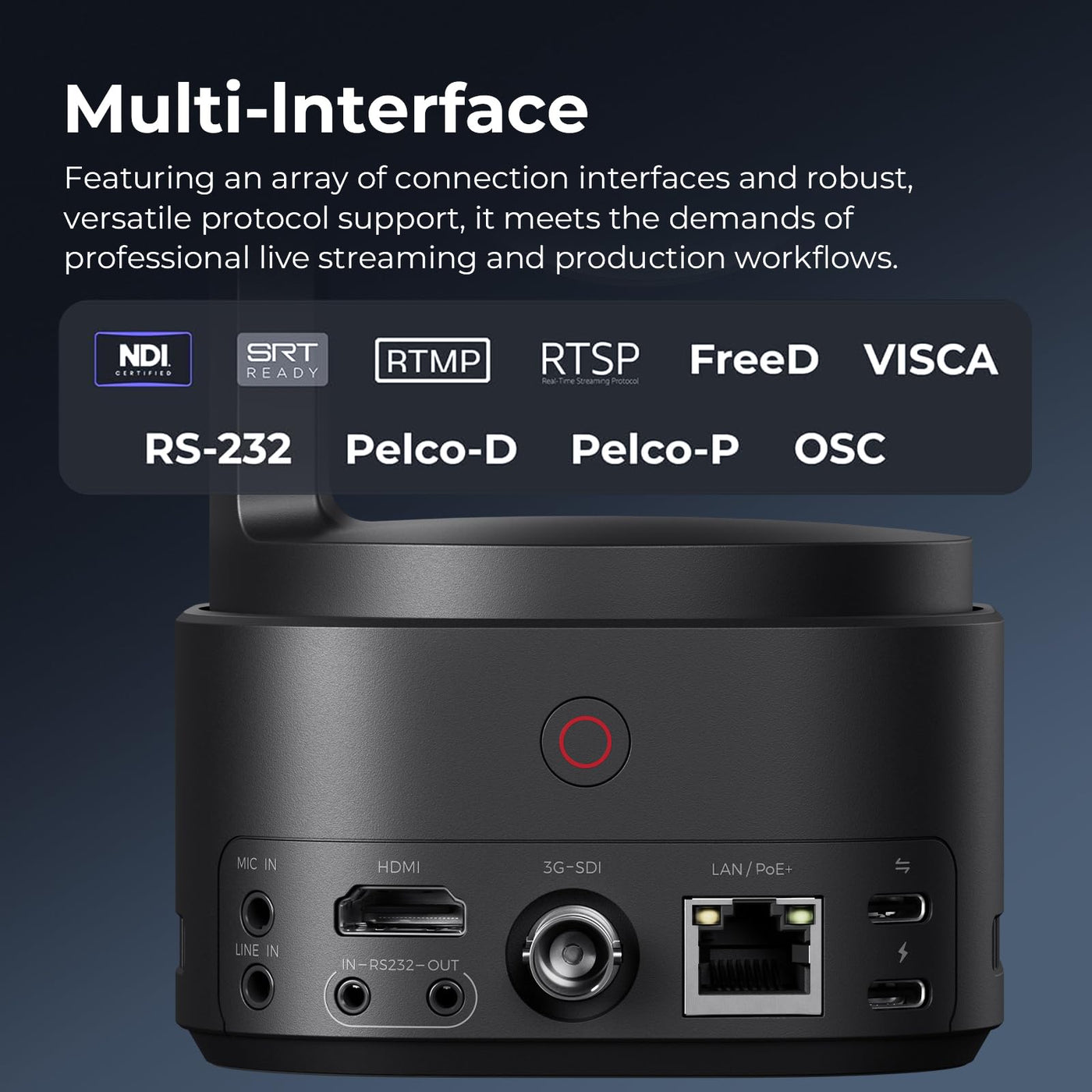 OBSBOT Tail 2 4K PTZR NDI-Kamera 60fps, 5X Optischer Zoom, AI Auto Tracking, 1/1,5 Zoll 50MP, HDMI/SDI/USB/IP-Multiausgang, für Live-Veranstaltungen im Kirchengottesdienst