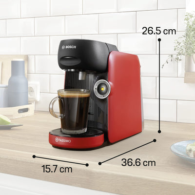 Bosch Tassimo Finesse Kapselmaschine TAS16B7 Kaffeemaschine by, 70 Getränke, intensiverer Kaffee auf Kopfdruck, Abschaltautomatik, perfekt dosiert, platzsparend, 1400 W, rot