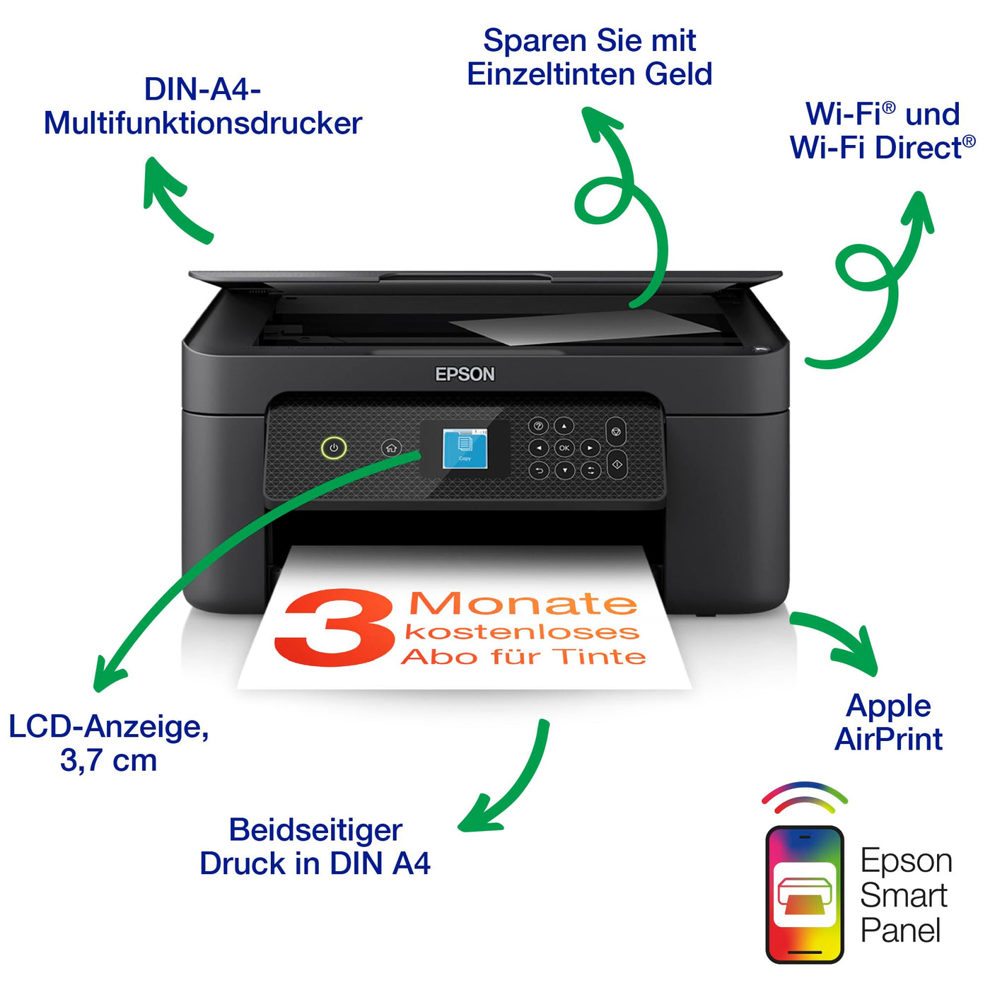 Epson Expression XP-3200 A4 kabelloser Multifunktionstintenstrahldrucker inkl. 3 Monaten kostenloser Tinte mit ReadyPrint Flex-Abo*