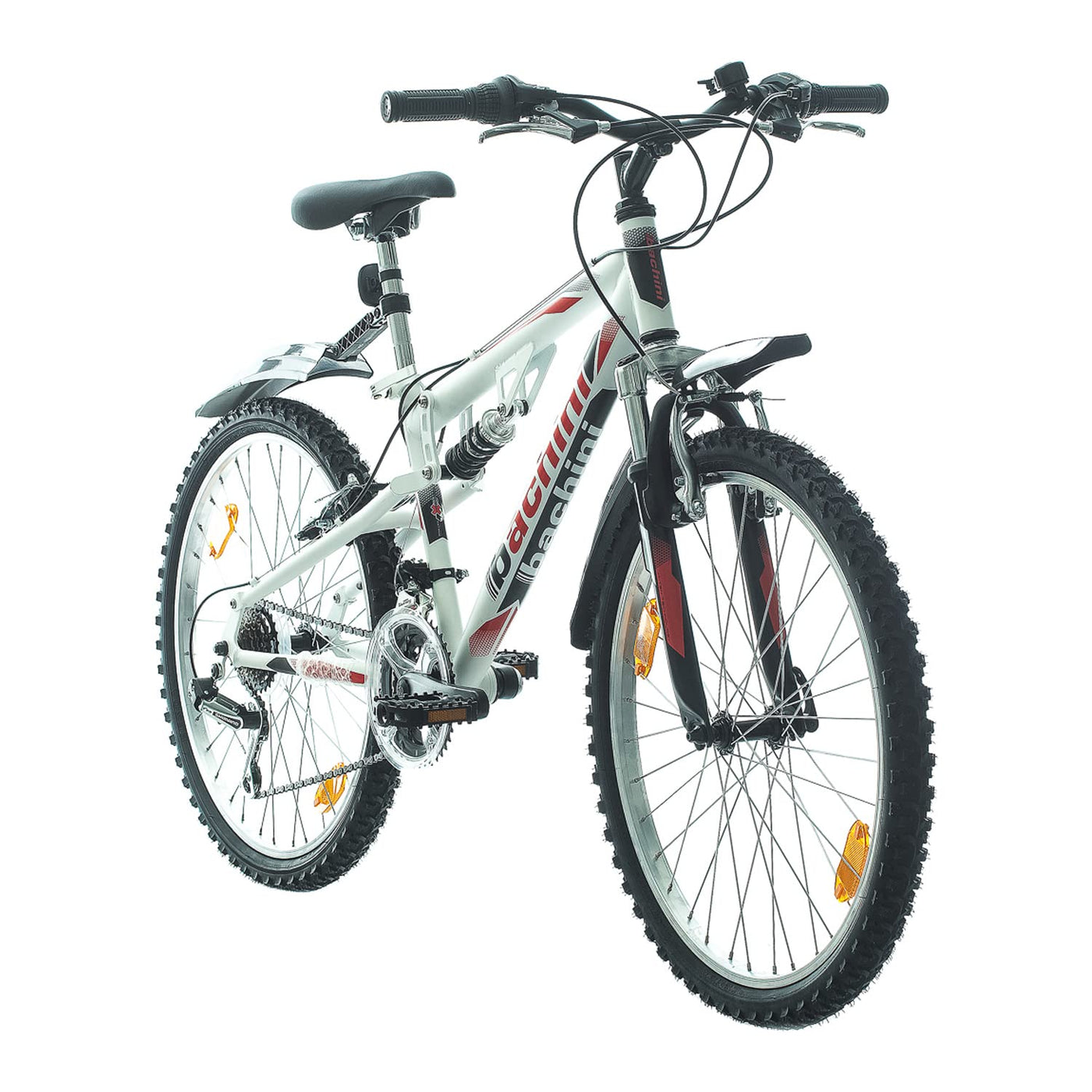 Multibrand Distribution Probike Speed 24 Zoll Mountainbike vollgefedert, 18 Gänge, Fahrrad für Jungen, Mädchenfahrrad, geeignet von 130-155 cm (weiß, rot, matt)