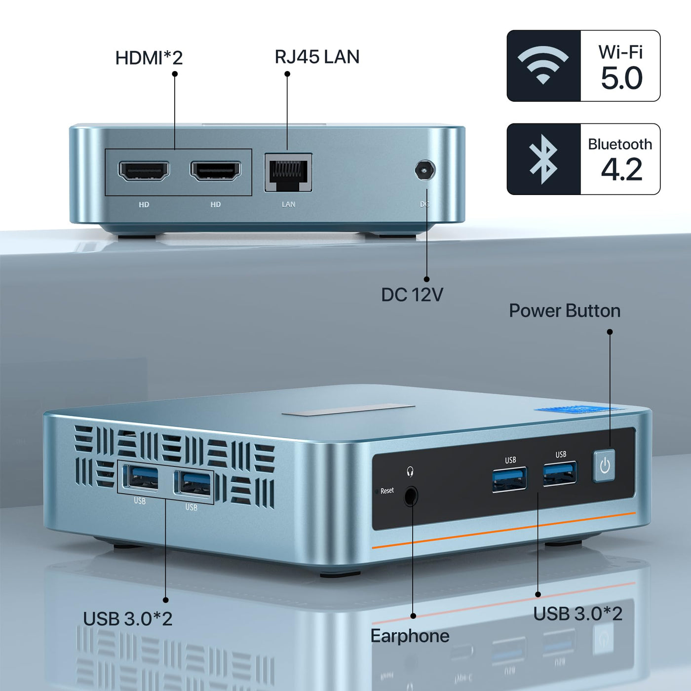 PELADN WI-4 Mini-PC mit Intel 11.Generation N5095 (bis zu 2,9 GHz), 8 GB RAM/256 GB M.2 SSD, 4K UHD, Bluetooth 4.2, HDMI2.0, LAN & WiFi, 2,4G/5,0G WLAN für Business-Anwendungen.