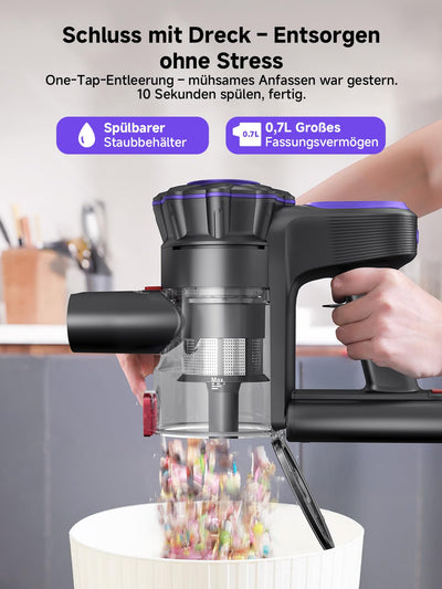MONSGA Akku Staubsauger,45000Pa/50Mins Staubsauger Kabellos mit Display/Anti-Tangle-Bürste,Selbststehend,Wandladestation,8-Schicht-Filtration,Bürstenloser Motor,für Hartböden Teppiche Tierhaare Auto