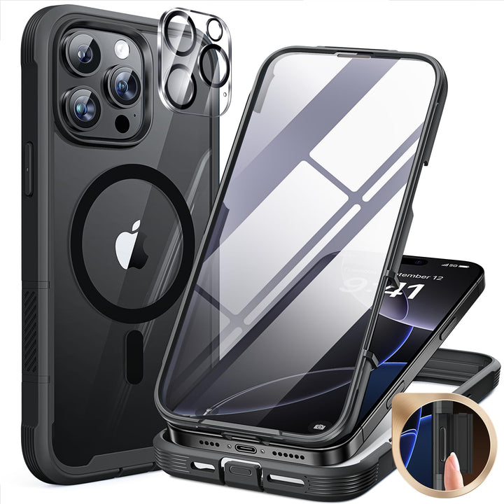 LeYi MagSafe Hülle Für IPhone 16 Pro (6,3 Zoll) – Magnetisch, Mit 2 Panzergläsern, Militärschutz, Schwarz