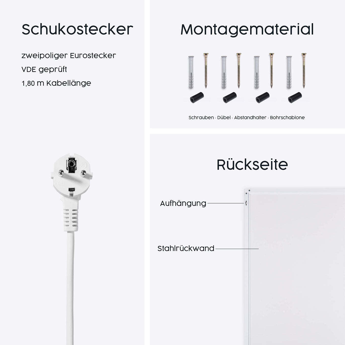 Könighaus Infrarotheizung - 130 Watt im Querformat (Kabelausgang unten) - Inkl. TÜV SÜD & 5 Jahren Garantie - Doppelter Überhitzungsschutz - Wärmt in 2 Minuten = Energiesparend - Infrarot Wandheizung