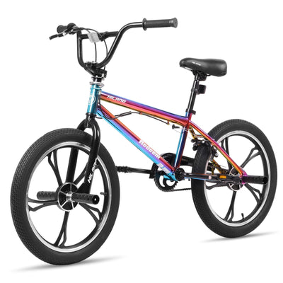 Hiland 20 Zoll 5 Speichen Kinder BMX Fahrrad für Jungen Mädchen ab 7 8 9 10 Jahre alt, 360 Grad Rotor Freestyle, 4 Pegs Single Speed Kinder BMX Fahrrad Regenbogen