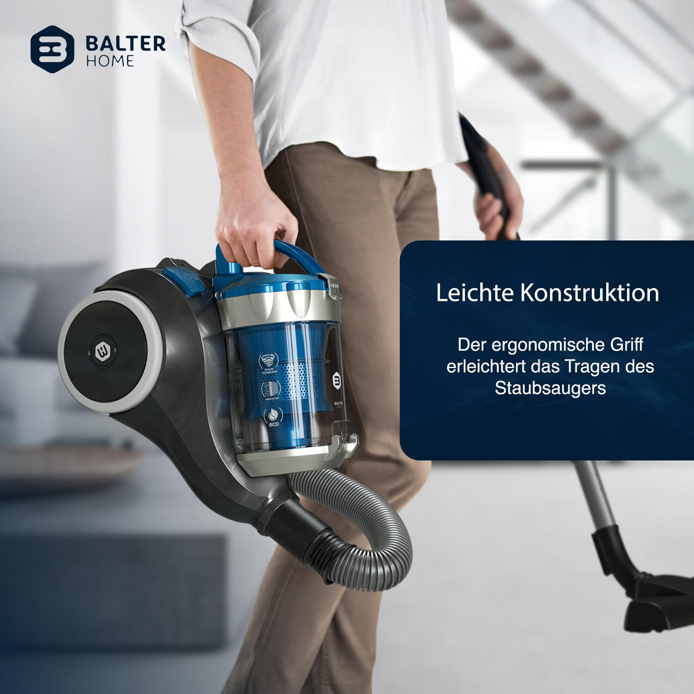 Balter Vento A3 Staubsauger beutellos, 850W hohe Saugleistung, große 2L Staubbehälter, Multizyklon, HEPA-Filter