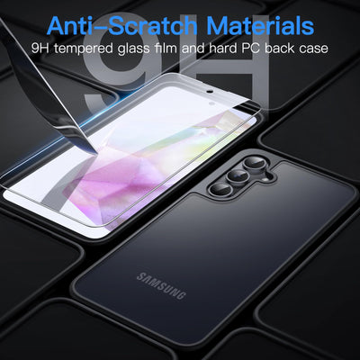 JETech 3 in 1 Matt Hülle für Samsung Galaxy A35 5G mit 2 Stück Gehärtetem Glas Schutzfolie, Transluzente Gefrostete Stoßfeste Handyhülle mit Kameraschutz (Schwarz)