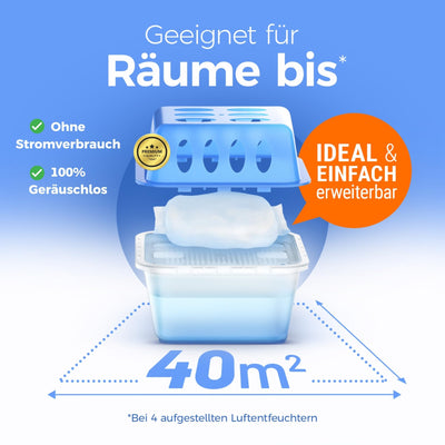 Idelia® 4x Luftentfeuchter + 9 Nachfüllpacks - Raumentfeuchter Luftentfeuchter für Küche, Bad & Wohnzimmer bis 40m² + 9x 400g Luftentfeuchter Granulat (4x Luftentfeuchter + 9x Nachfüllpacks)