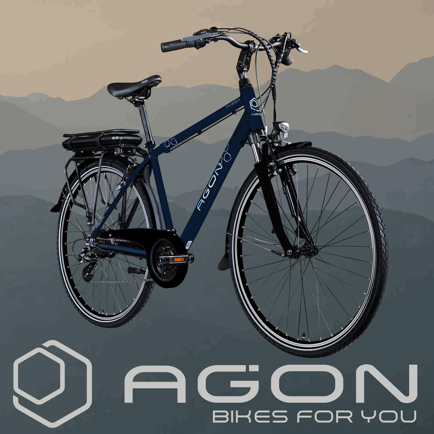 AGON Avesa E Bike Trekkingbike Herren oder Damen 28 Zoll 155-185 cm Pedelec Elektrofahrrad mit Ananda Motor 25 km/h (dunkelblau, 48 cm)