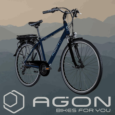 AGON Avesa E Bike Trekkingbike Herren oder Damen 28 Zoll 155-185 cm Pedelec Elektrofahrrad mit Ananda Motor 25 km/h (dunkelblau, 48 cm)