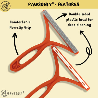 PawsOnly Tierhaarentferner | Katzenhaarentferner | Hundehaare Entfernen | Fusselentferner für Sofa Auto Teppich Kratzbaum Kleidung | Tragbarer | Fusselbürste Tierhaare Pet Hair Remover (Orange)