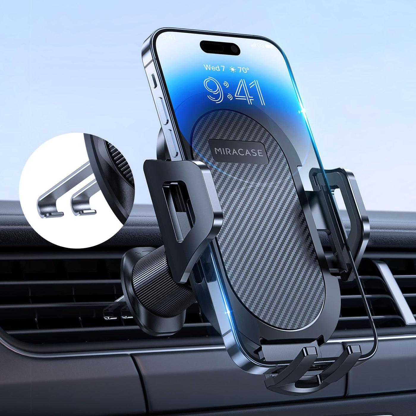 Miracase Handyhalterung Auto【2025 Neuester Doppelhaken】 Universal Handyhalter Auto Lüftung,360 Grad Drehung KFZ Handyhalterung für iPhone 17/16/15/14/13 Pro Max Plus/Samsung und 4-7 Zoll Smartphone