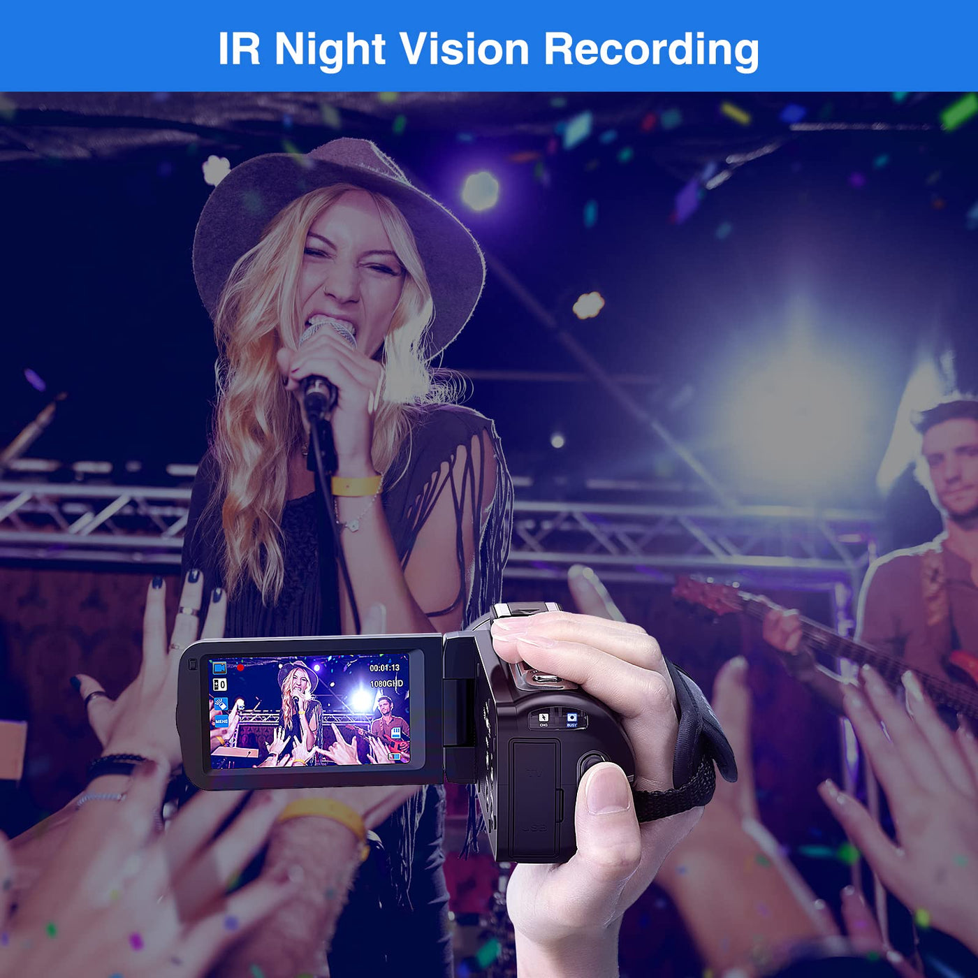 CAMKORY Videokamera 2.7K Camcorder 36MP 16X Digitalzoom IR-Nachtsicht 3.0'' Berühren Sie den IPS-Bildschirm Webcam Kamera für YouTube Tiktok mit 2 Batterien
