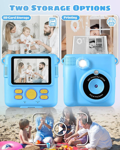 Kinderkamera Spielzeug, 2.4 Zoll Bildschirm DIY Sofortbildkamera Kinder, 1080P HD-Video Digitalkamera für Kinder, mit 32GB SD Karte & Druckpapier, Geschenk für Mädchen & Jungen ab 3-14 Jahren (Blau)
