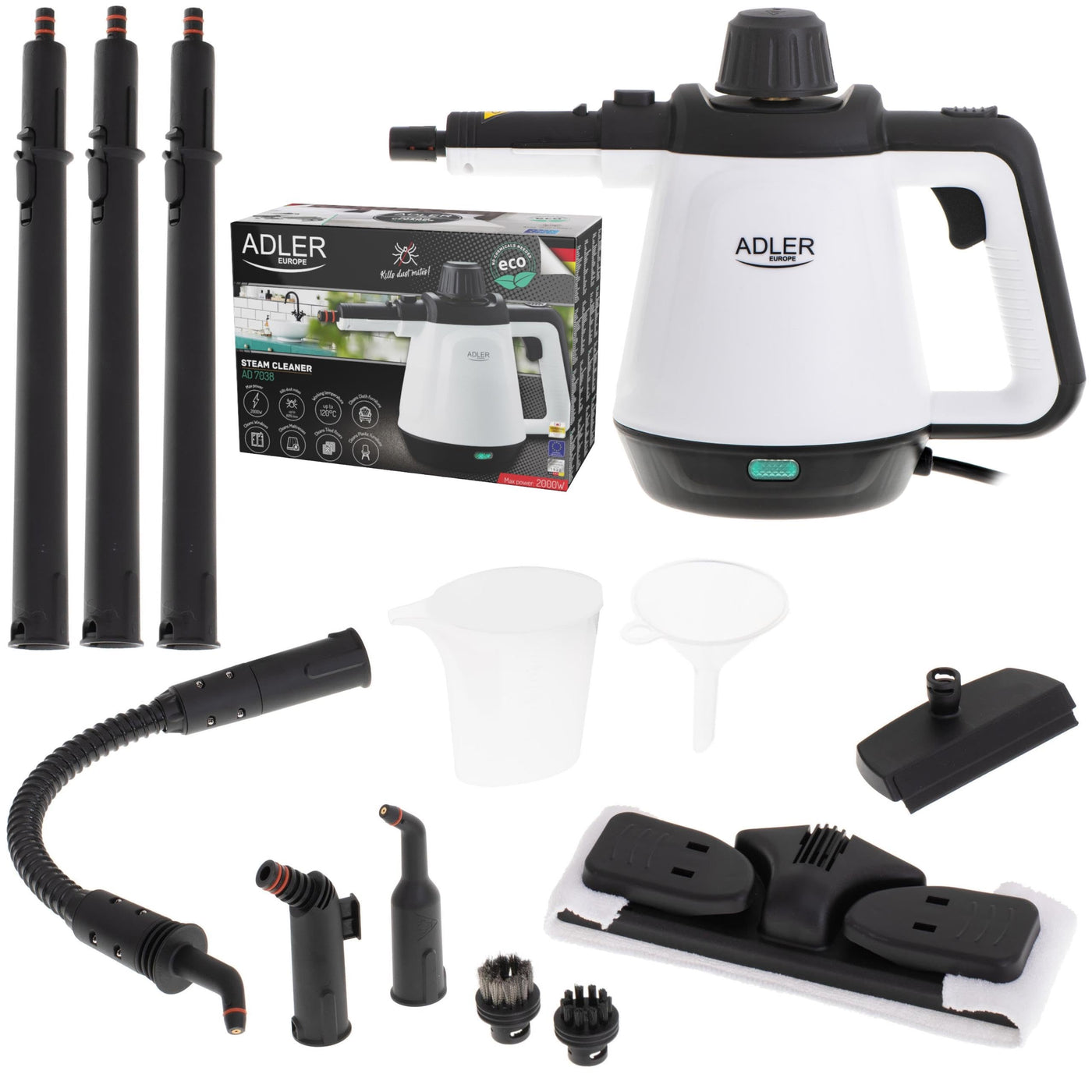 ADLER EUROPE Dampfreiniger für alles, Ideal zum Reinigen von Boden- und Wandfliesen, Windows, Textilmöbel, Kunststoffmöbel, Matratzen, Reduziert Hausstaubmilben, Steam Cleaner, Dampfreiniger Boden
