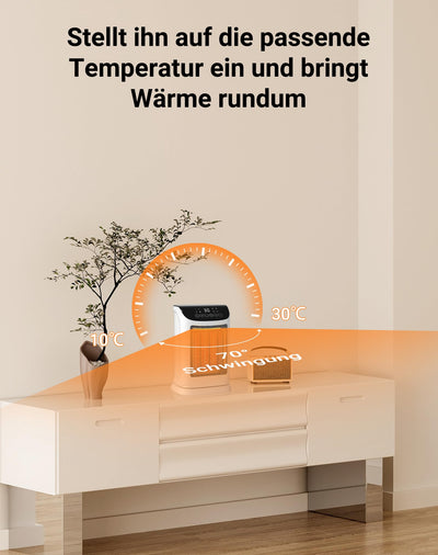 Primevolve Heizlüfter Energiesparender-1800W PTC Keramik Heizlüfter mit Oszillation, 12 Stunden-Timer, Fernbedienung, 4 Heizmodi, Thermostat - Leises