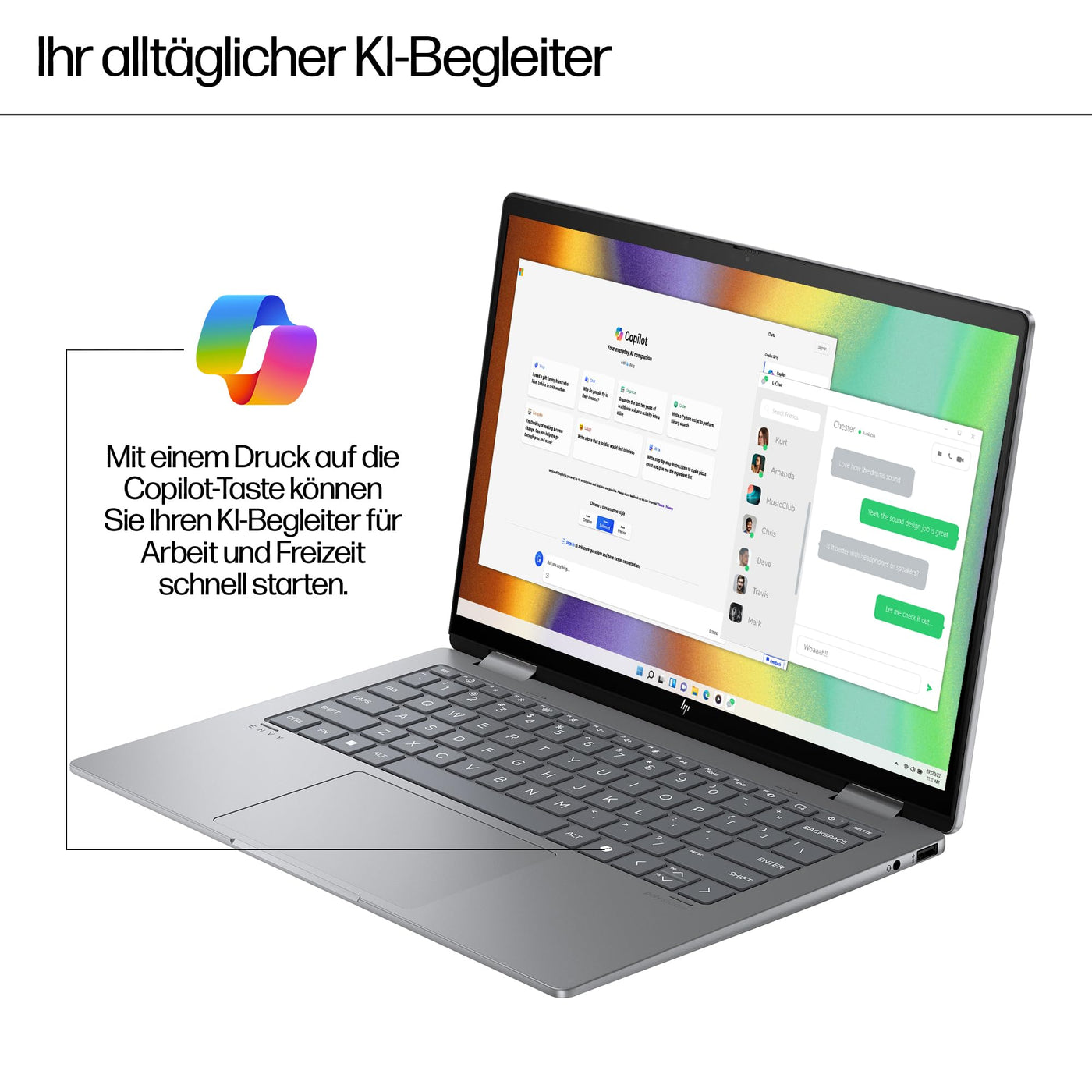 HP Envy x360 2-in-1 Convertible Laptop | AMD Ryzen 5 8640HS | KI optimiert | 14" 2.8K OLED Touch Display | 16GB RAM | 512GB SSD | ‎AMD Radeon Graphics | QWERTZ | Copilot Key | Windows 11 Home | Silber