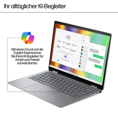 HP Envy x360 2-in-1 Convertible Laptop | AMD Ryzen 5 8640HS | KI optimiert | 14" 2.8K OLED Touch Display | 16GB RAM | 512GB SSD | ‎AMD Radeon Graphics | QWERTZ | Copilot Key | Windows 11 Home | Silber