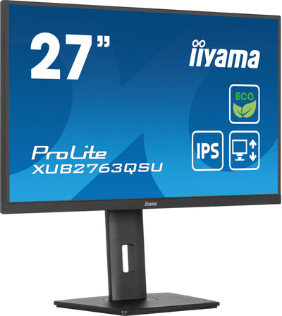 iiyama Prolite XUB2763QSU-B1 68,6cm 27" IPS LED-Monitor WQHD 100Hz HDMI DP USB3.2 Slim-Line Höhenverstellung Pivot Adaptive Sync Energieklasse B schwarz