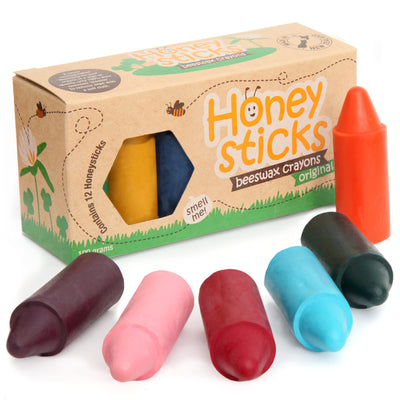 Honeysticks Wachsmalstifte (12er-Pack) - Ungiftige Babymalstifte aus Natürlichem Bienenwachs, Wachsmalstifte Ab 1 Jahr, Leicht zu Greifende Buntstifte Baby, Umweltschonend und Kleinkindfreundlich