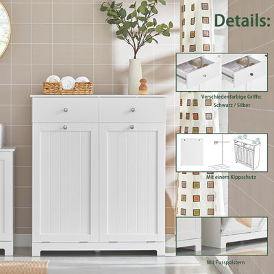 SoBuy BZR33-W Wäscheschrank mit 2 ausklappbaren Wäschesäcken Wäschetruhe Wäschesammler mit 2 Schubladen Wäschekorb Badschrank Badmöbel weiß BHT ca: 78x90x38cm