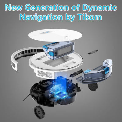 Tikom Saugroboter mit Wischfunktion 2 in 1, G8000 Pro Staubsauger Roboter, 4500Pa Starke Saugkraft Roboterstaubsauger, Selbstaufladend, WLAN, 150Mins Max, Ideal für Tierhaare, Teppich, Hartboden