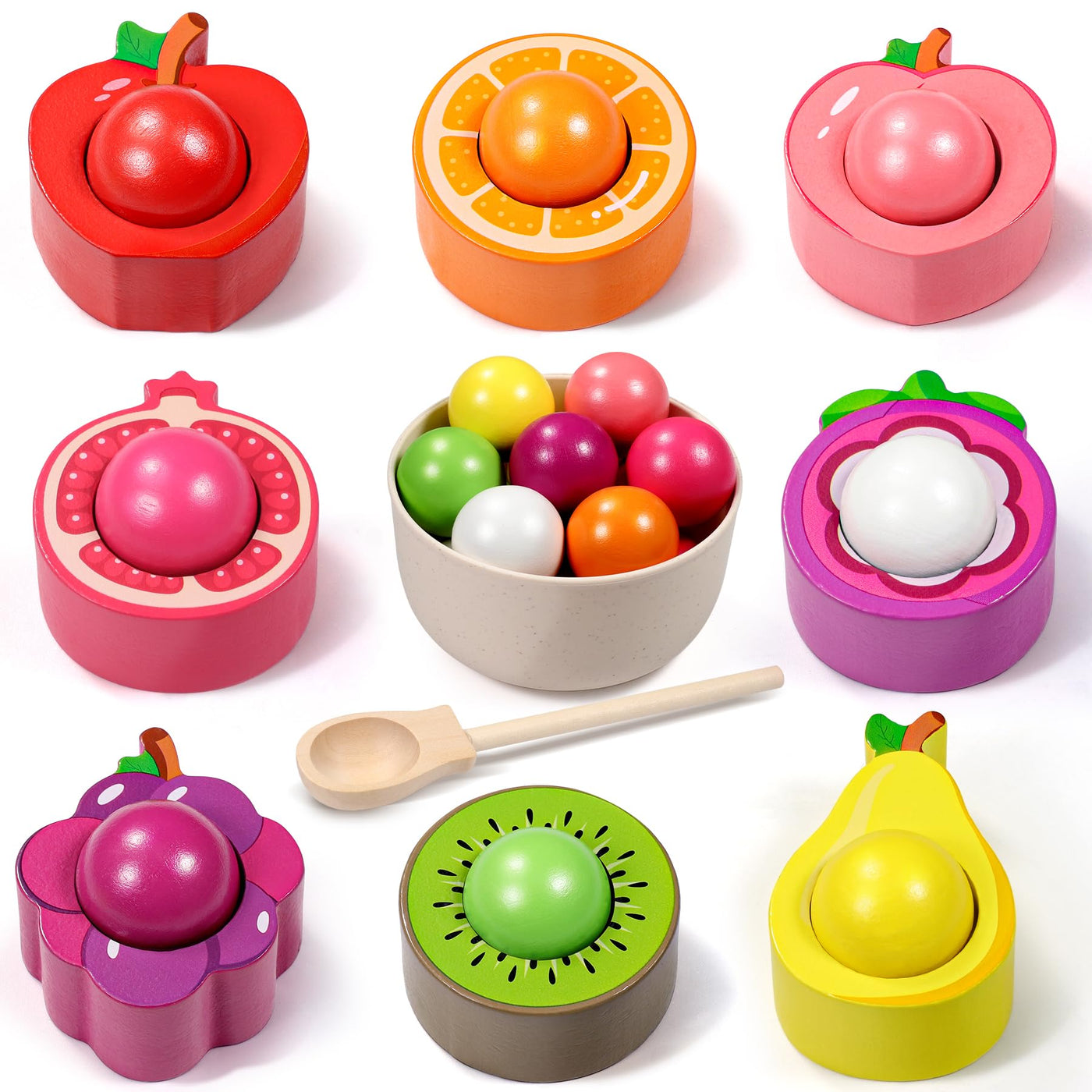 Montessori Spielzeug ab 1 2 3 Jahr, Baby Motorikspielzeug Obst Holzspielzeug für Farbsortierung und Zählen, Geschenk für Mädchen Jungen 1 2 3 Jahre