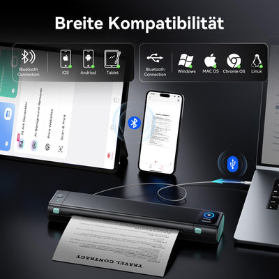 Phomemo M08D Touchscreen Mobiler Drucker, Bluetooth Thermodrucker A4, Rechnungen, Reisedrucker, Mini Tragbarer Drucker Kompatibel mit Phone, Monochromer Nur Thermopapie(M08F Upgrade)